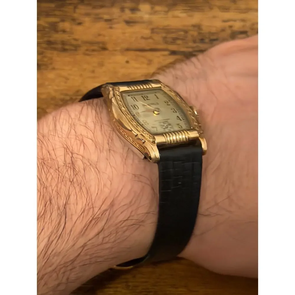 Benrus Art Deco Tank Shockproof Manual Wind Gold-Tone 29mm Watch